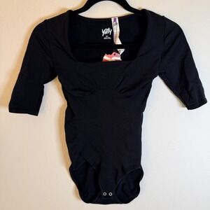 NWT Yitty Nearly Naked Shaping 3/4 Sleeve SQUARE NECK Bodysuit Iconic Black M/L